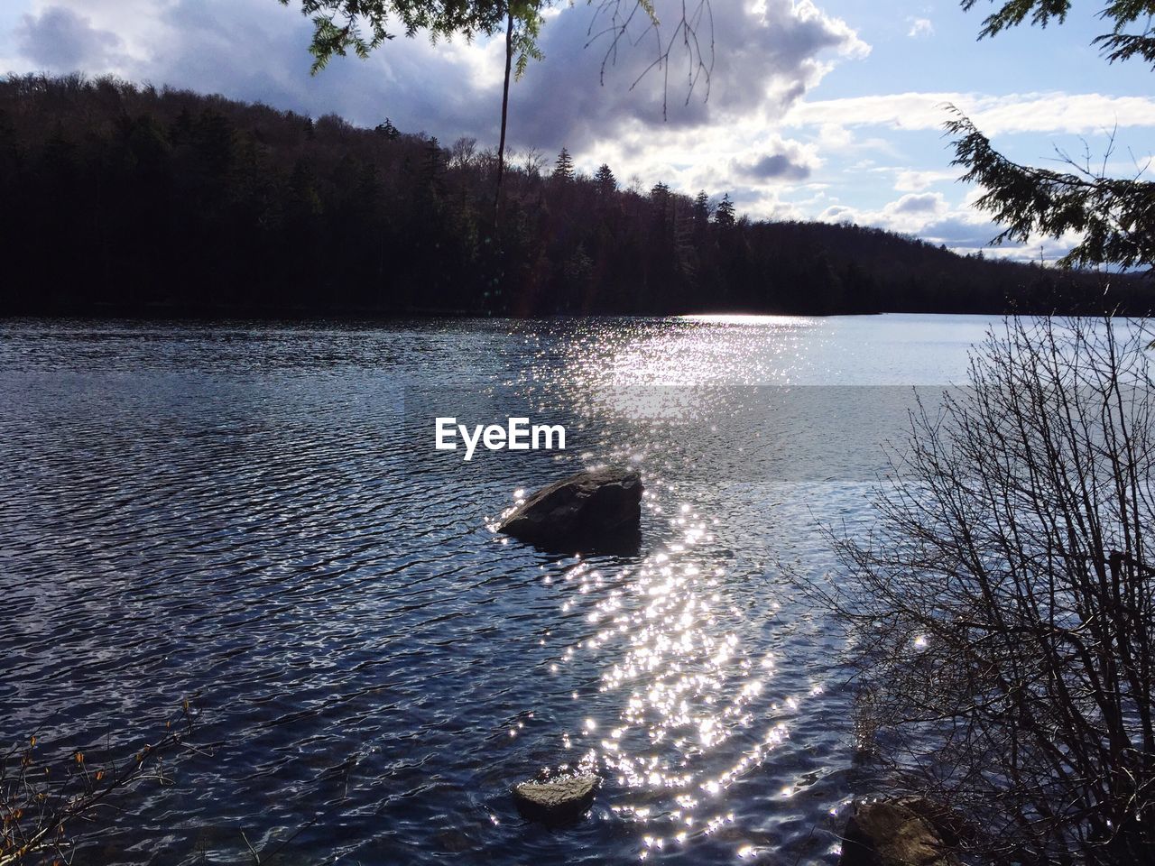 SCENIC VIEW OF CALM LAKE AGAINST SKY