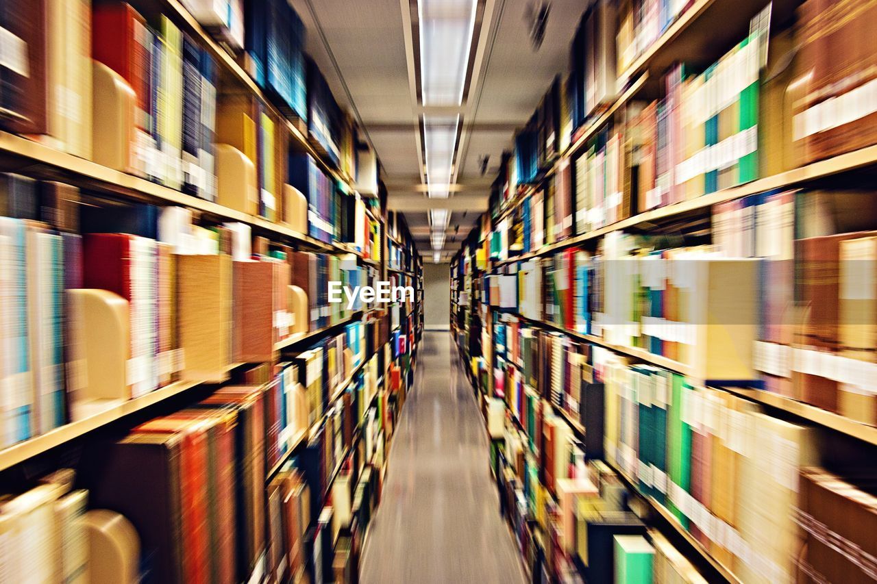 Bookshelves in library