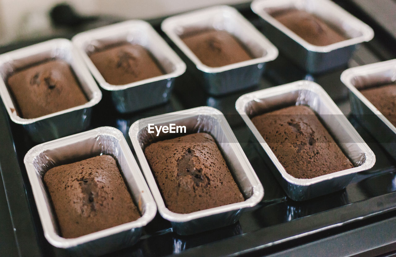 High angle view of cake in containers