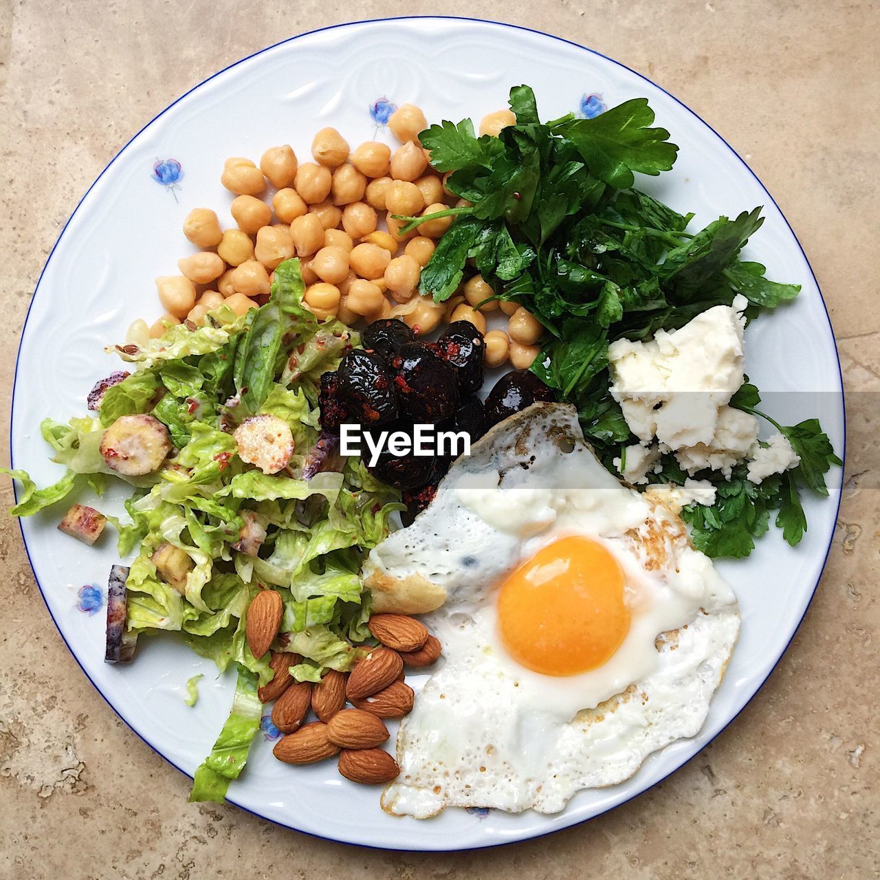 High angle view of breakfast in plate on table