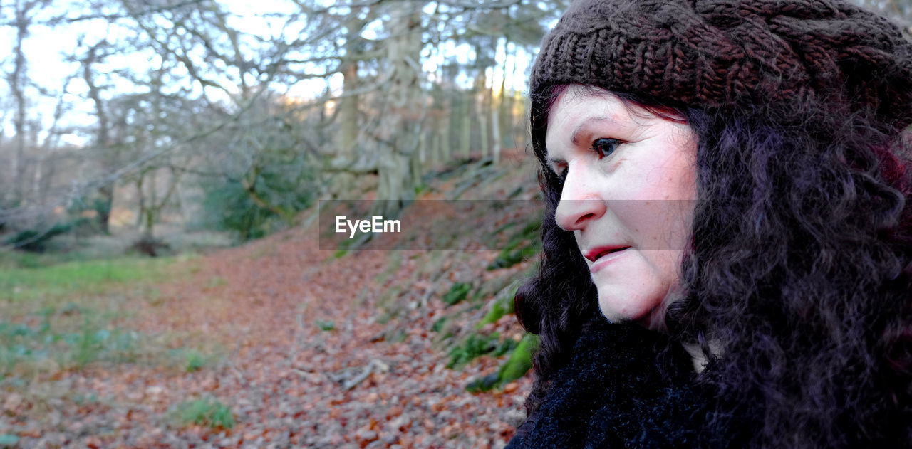 Close up of woman in forest