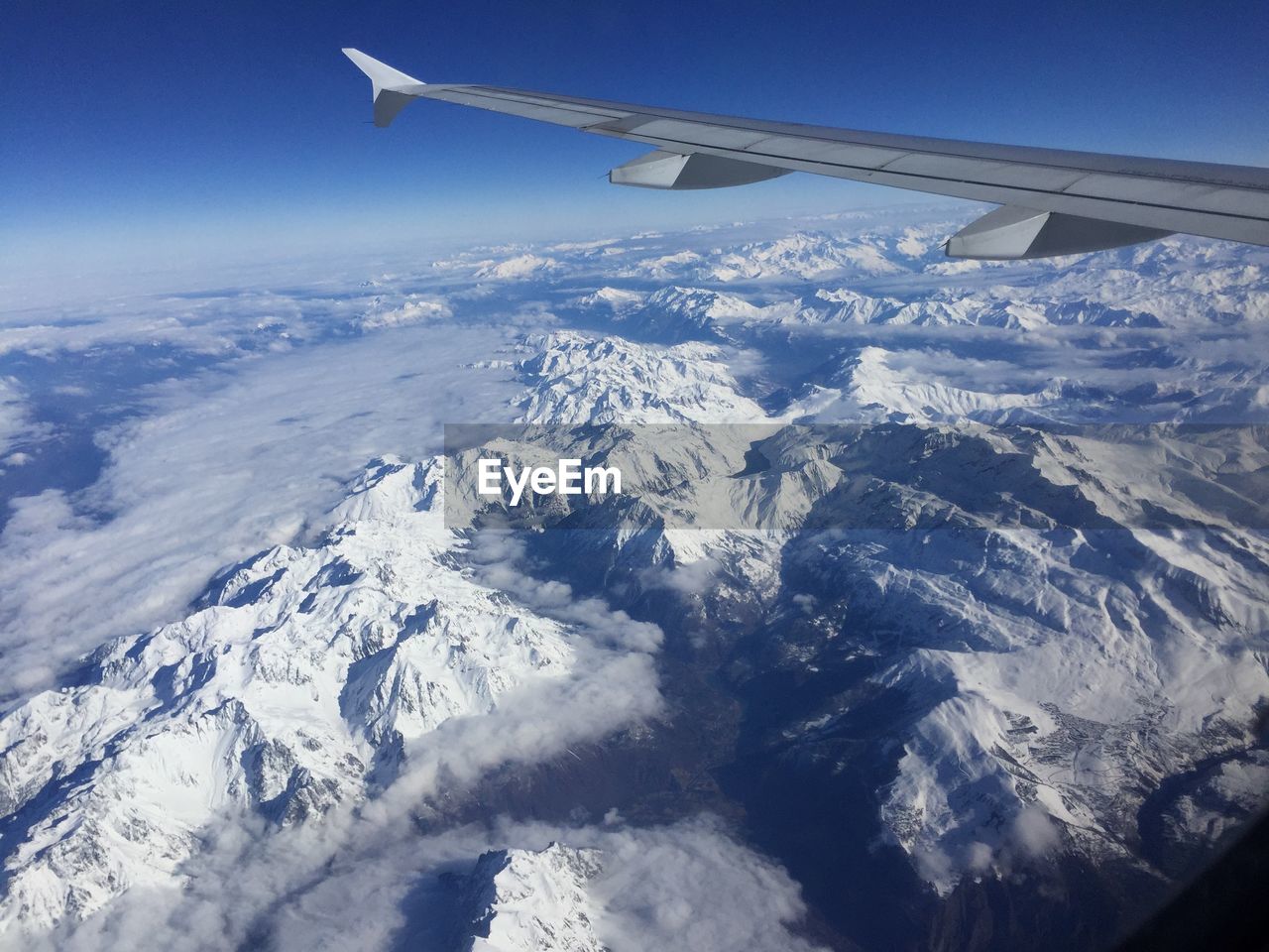 Aerial view of snowcapped landscape against sky