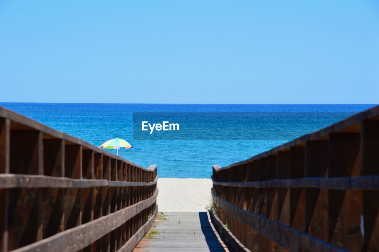 Scenic view of sea against clear blue sky