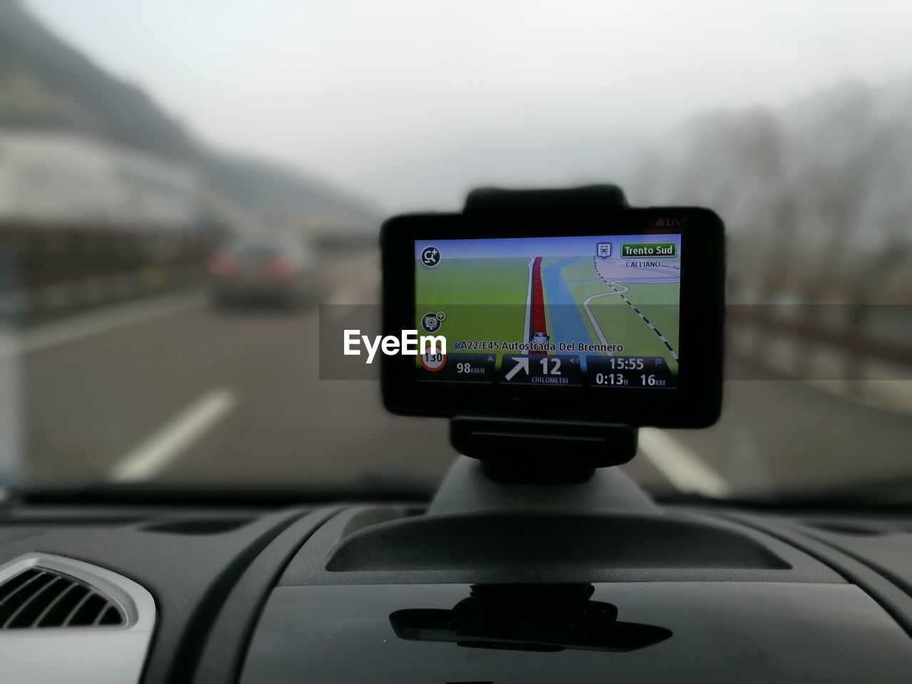 Close-up of smart phone in car