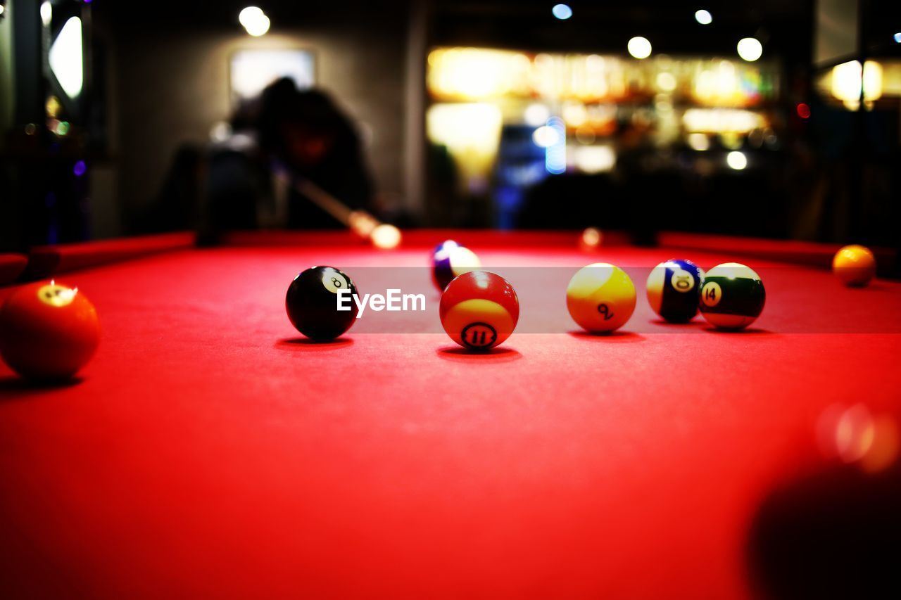 Close-up of illuminated pool table