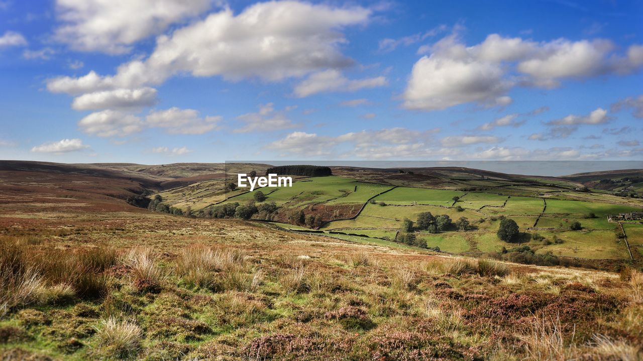 Brontë country. scenic view of landscape against sky