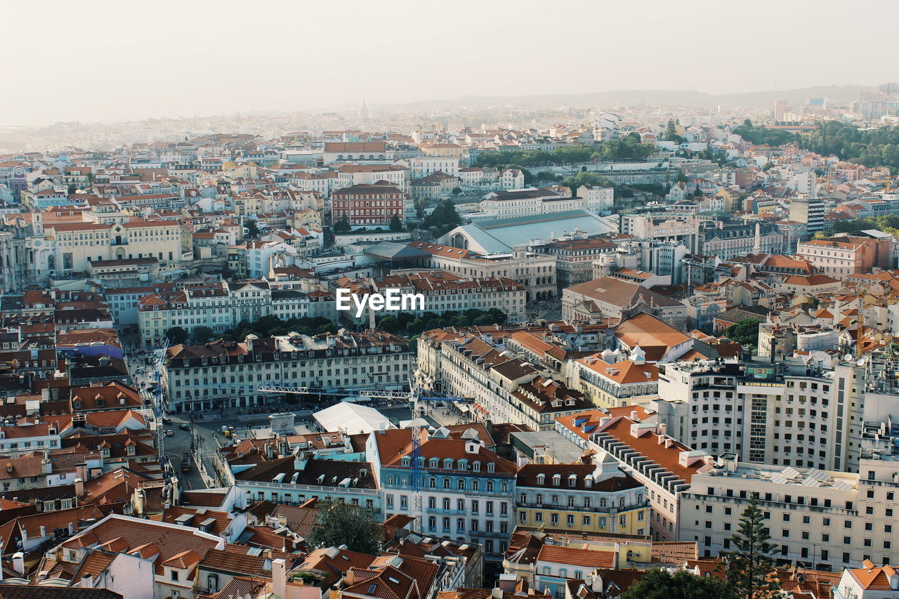 High angle view of cityscape against sky