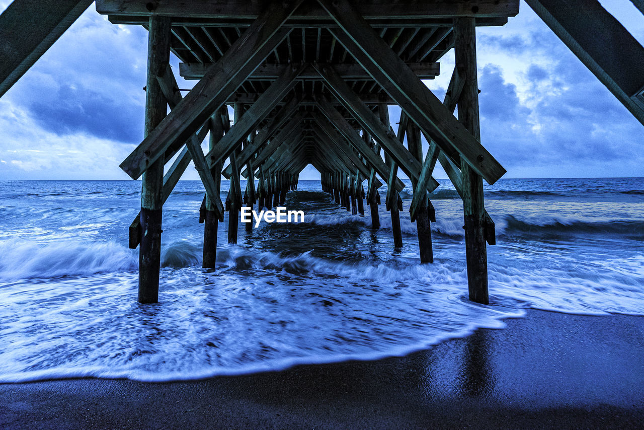 PIER ON BEACH AGAINST SKY