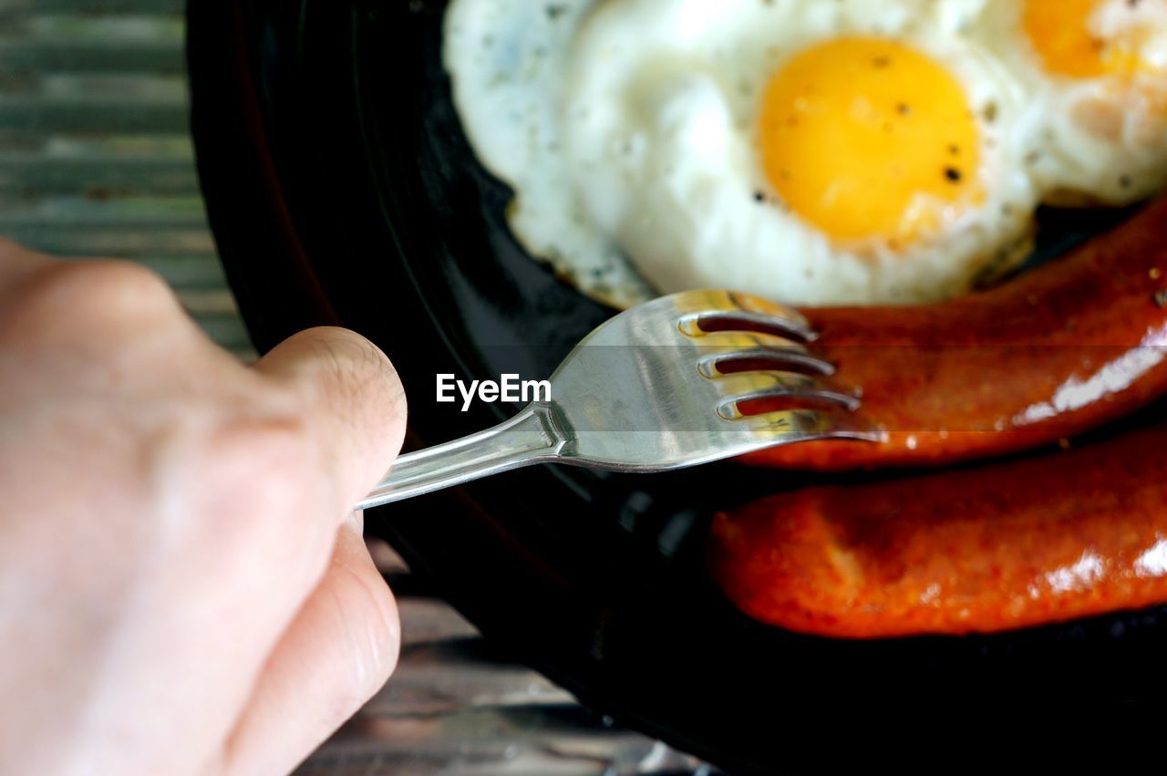 Cropped hand of person having breakfast