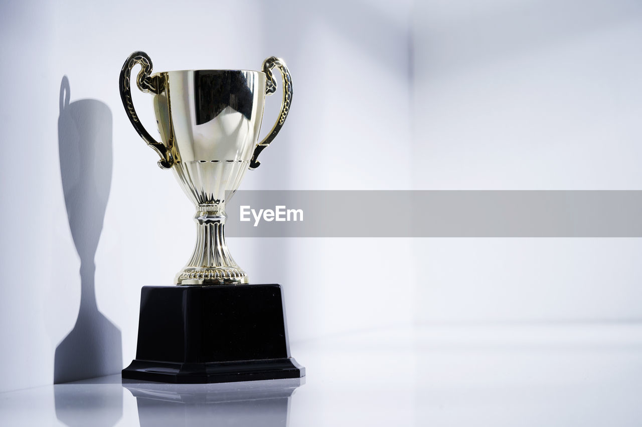 Trophy on white background with copy space