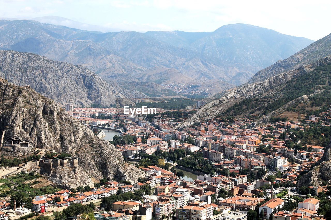 High angle view of townscape against sky