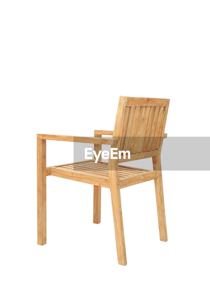 Wooden empty chair against white background