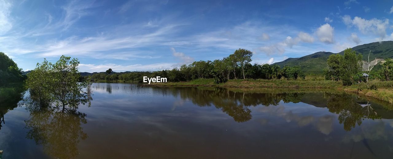 SCENIC VIEW OF LAKE BY TREES AGAINST SKY