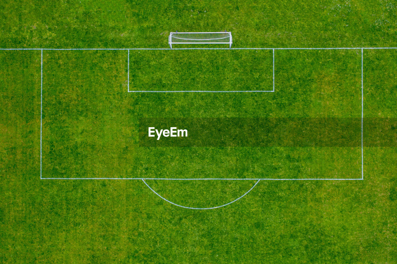 High angle view of soccer field