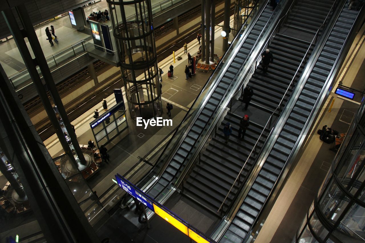 High angle view of escalator at shopping mall