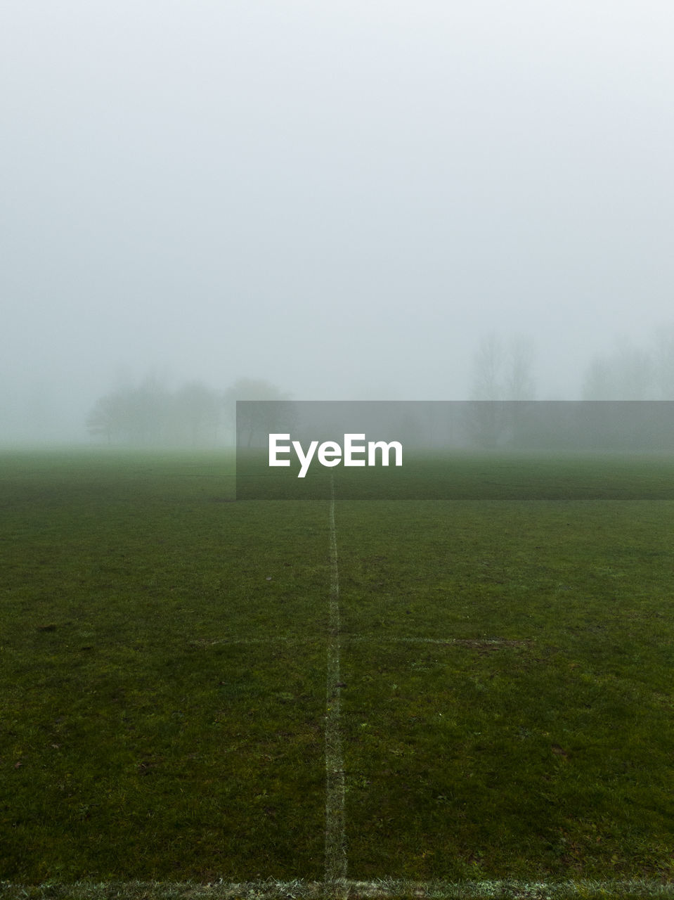 Scenic view of field against sky during foggy weather