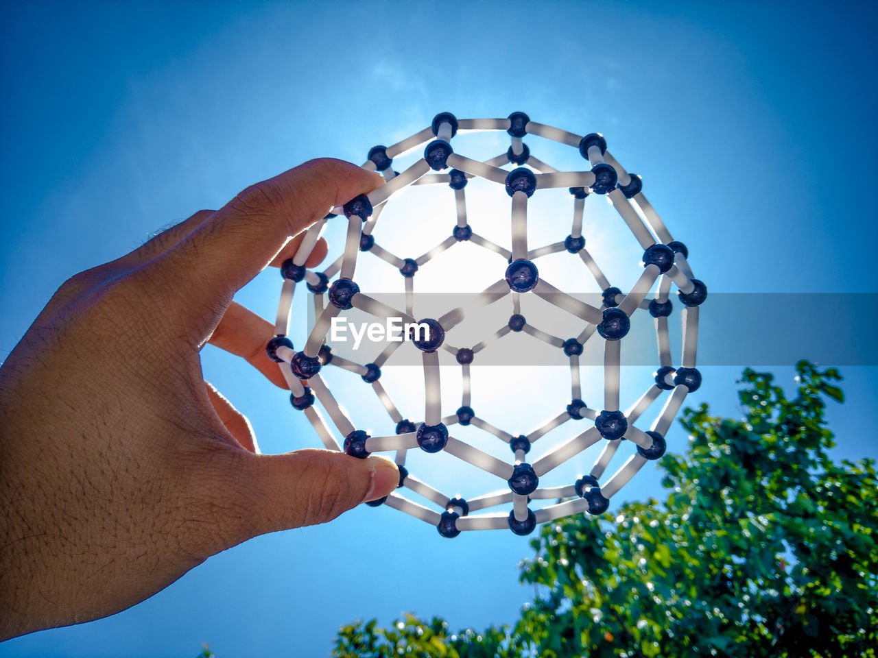 LOW ANGLE VIEW OF HUMAN HAND AGAINST CLEAR SKY