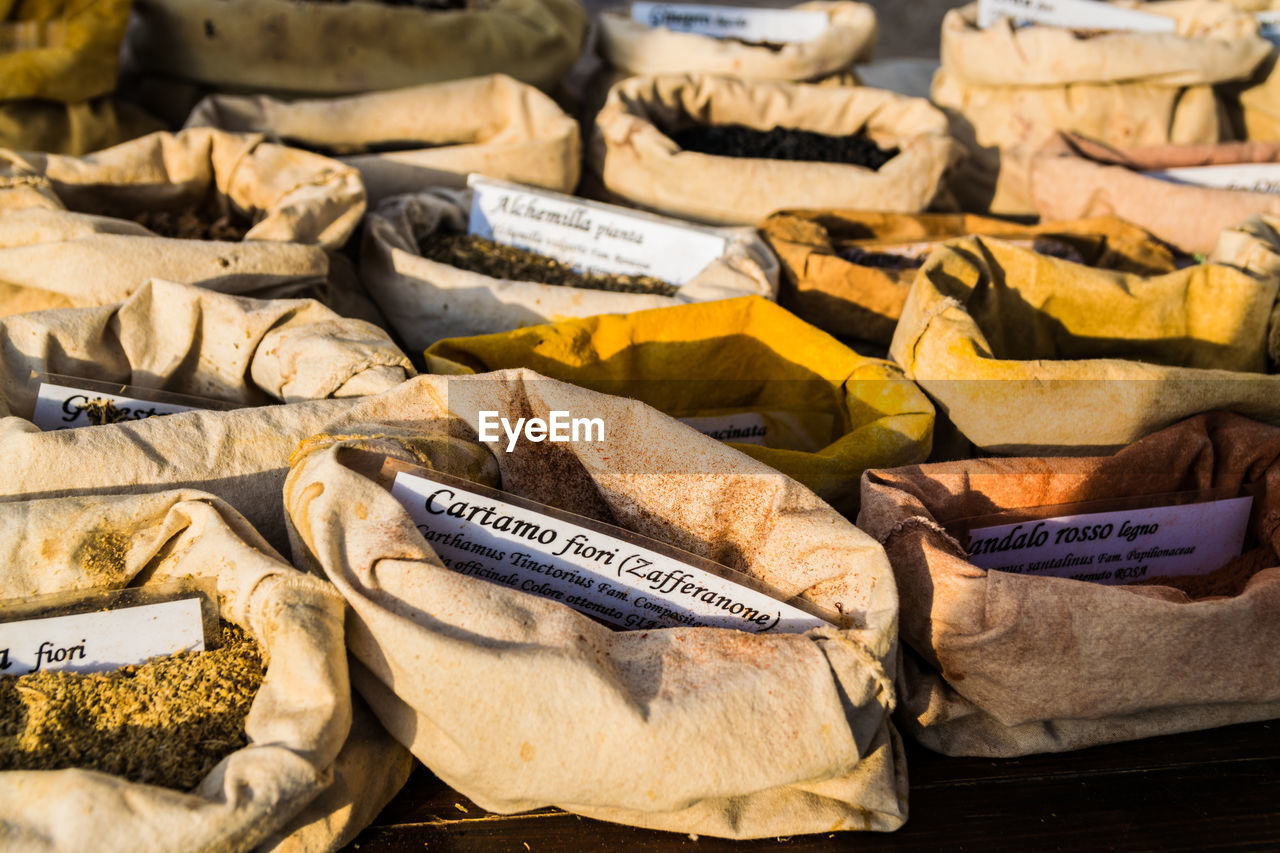 CLOSE-UP OF SPICES FOR SALE IN MARKET
