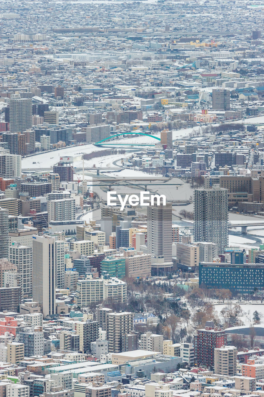 High angle view of cityscape against sky