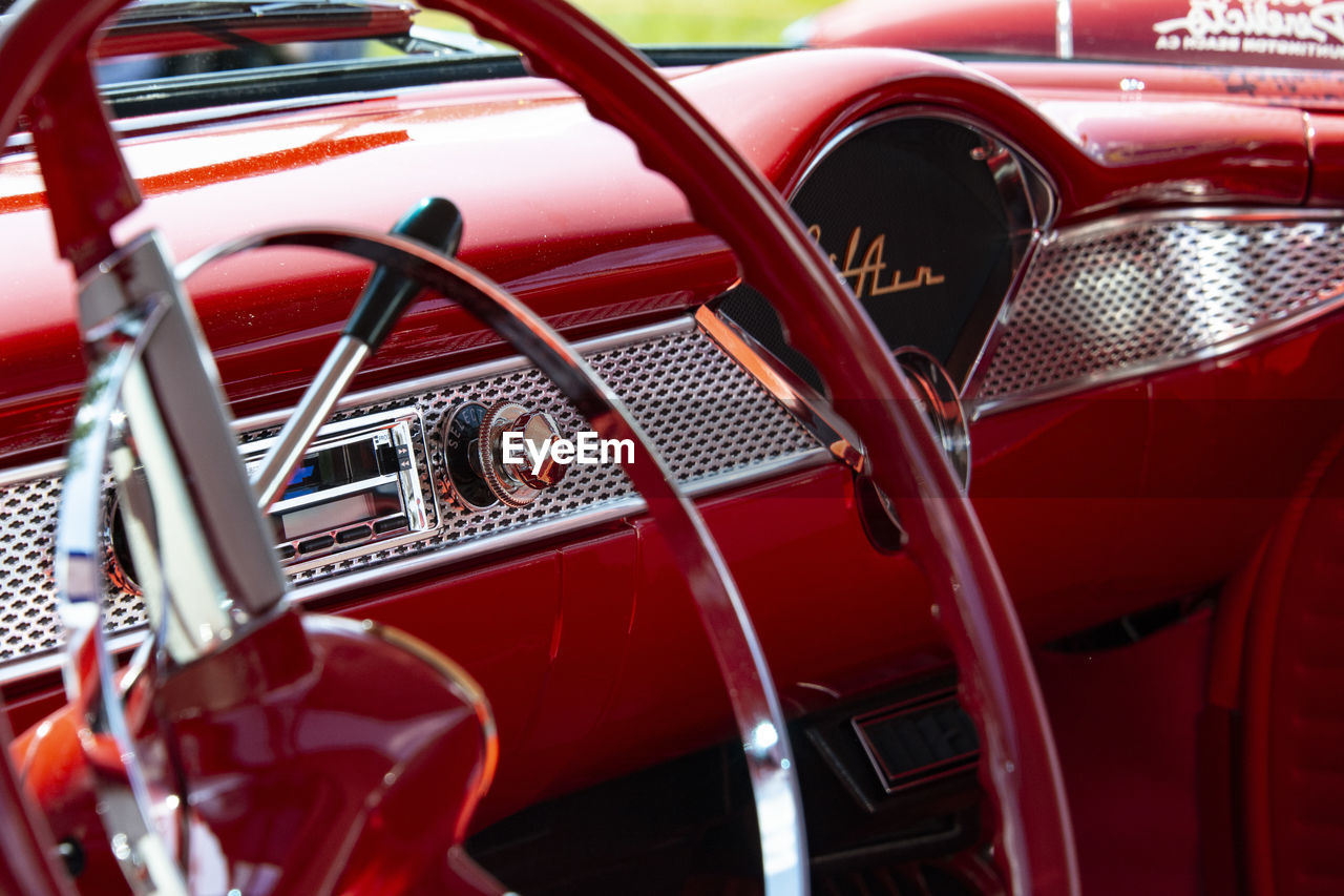 Close-up of red vintage car