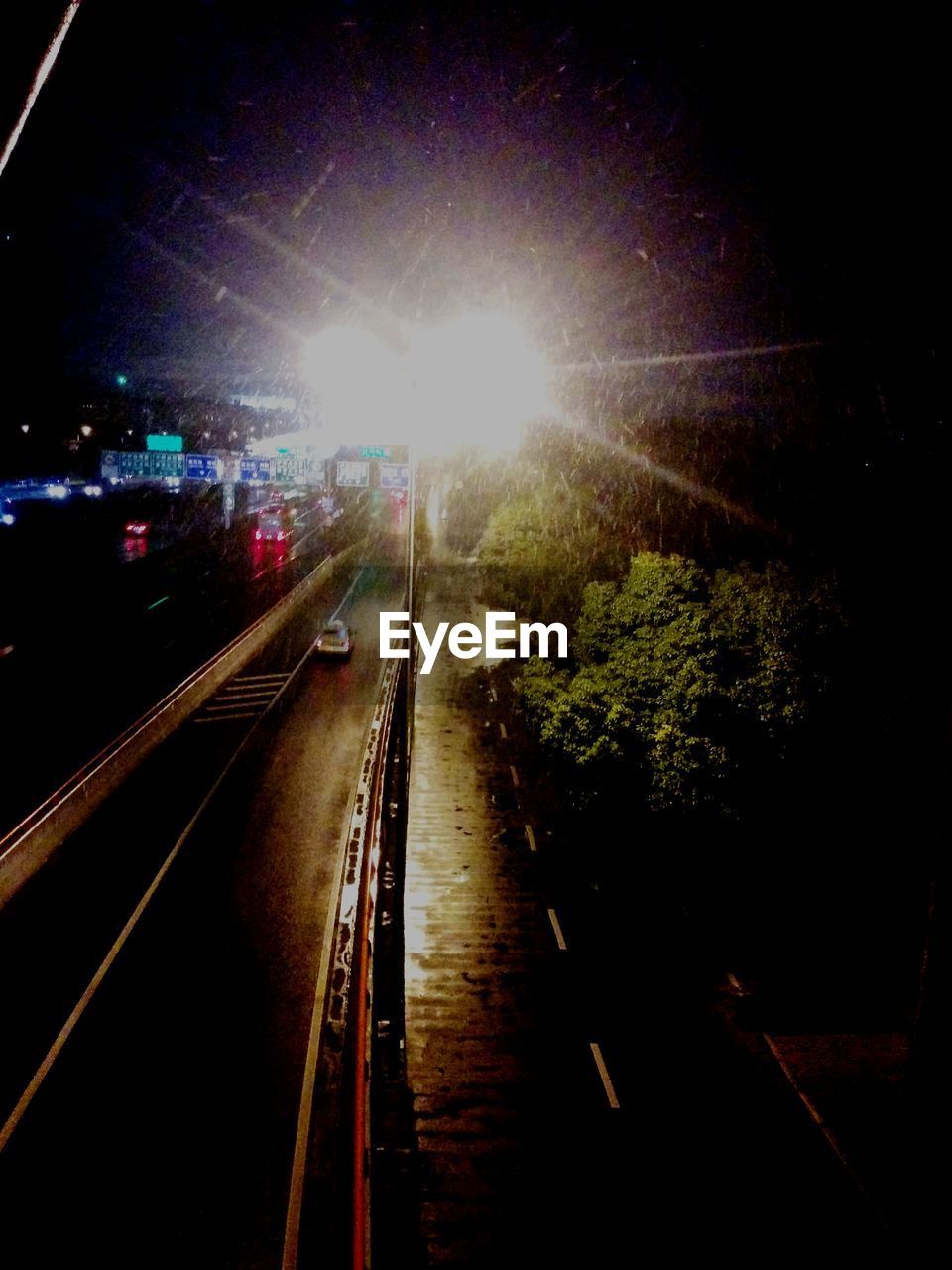 High angle view of highway at night