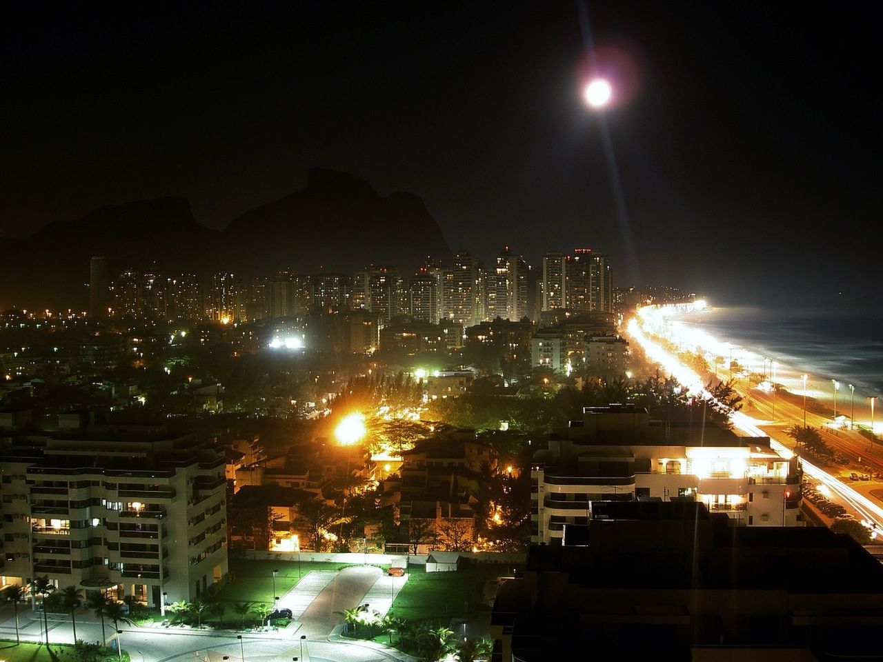 High angle shot of illuminated cityscape