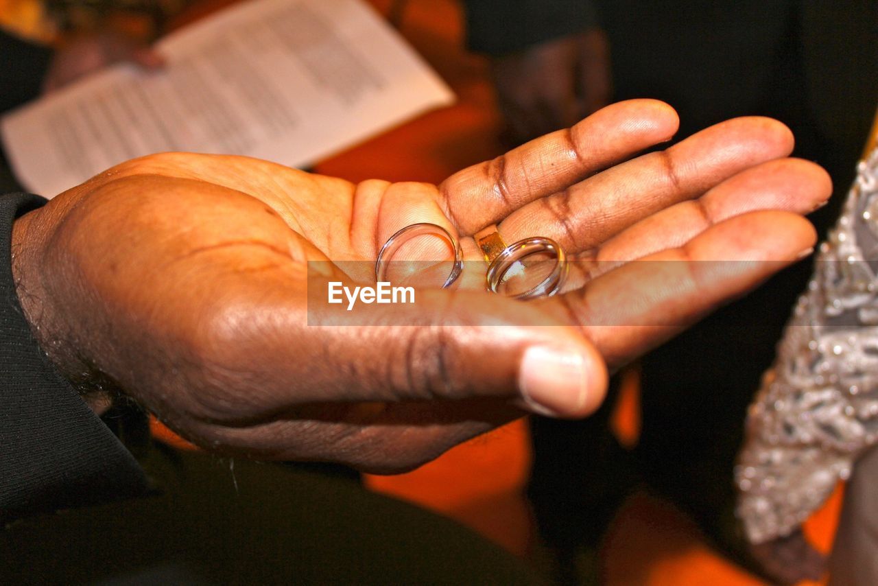 Close-up of hand holding finger rings