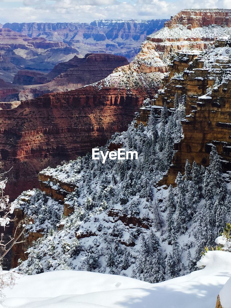 Aerial view of snowcapped mountain in grand canyon