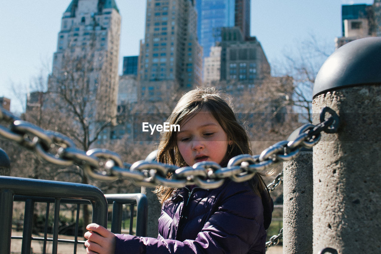 Portrait of girl in new york city park