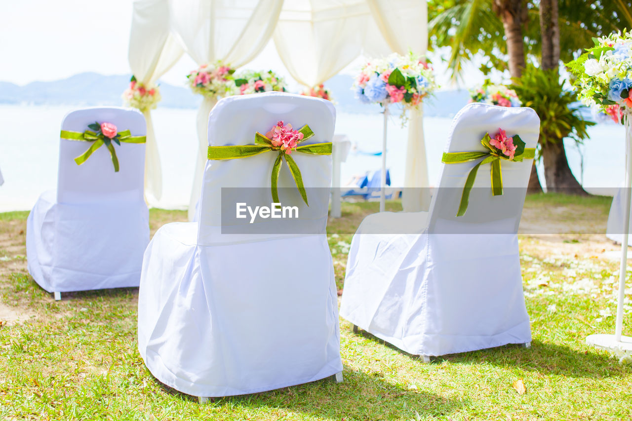 Close-up of setup wedding ceremony