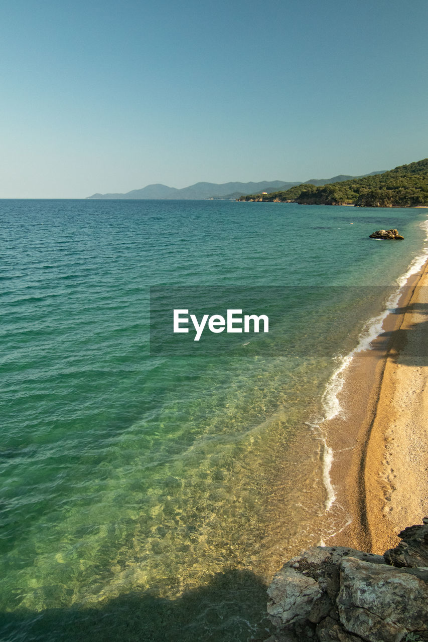 Scenic view of sea against clear sky