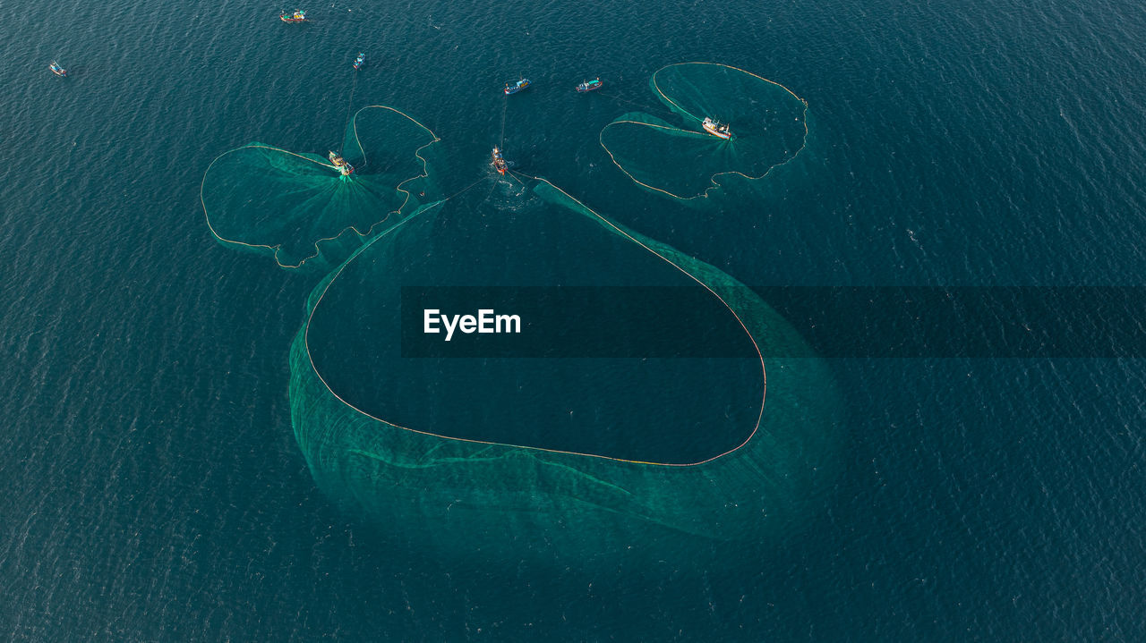 high angle view of ship in sea