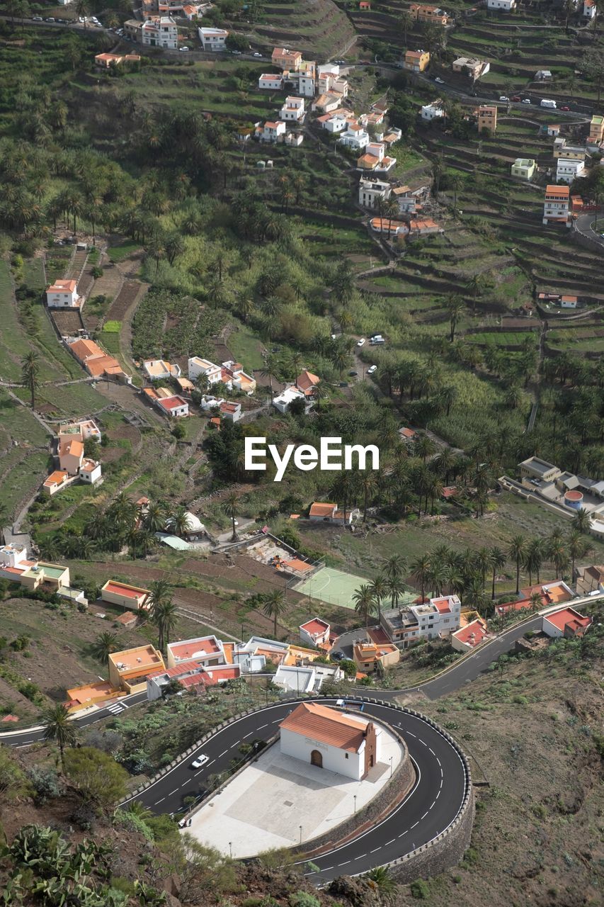 High angle view of buildings in city