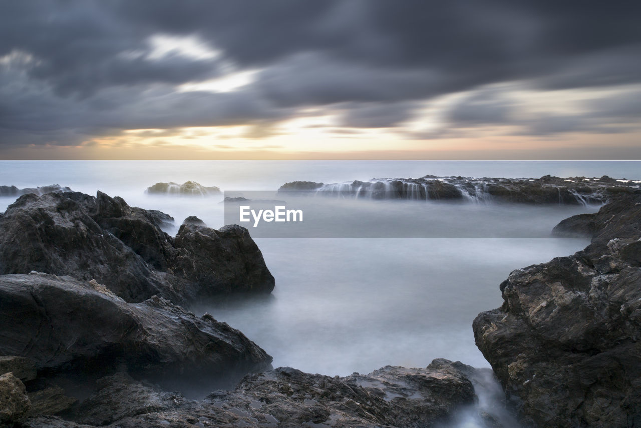 Scenic view of sea against dramatic sky