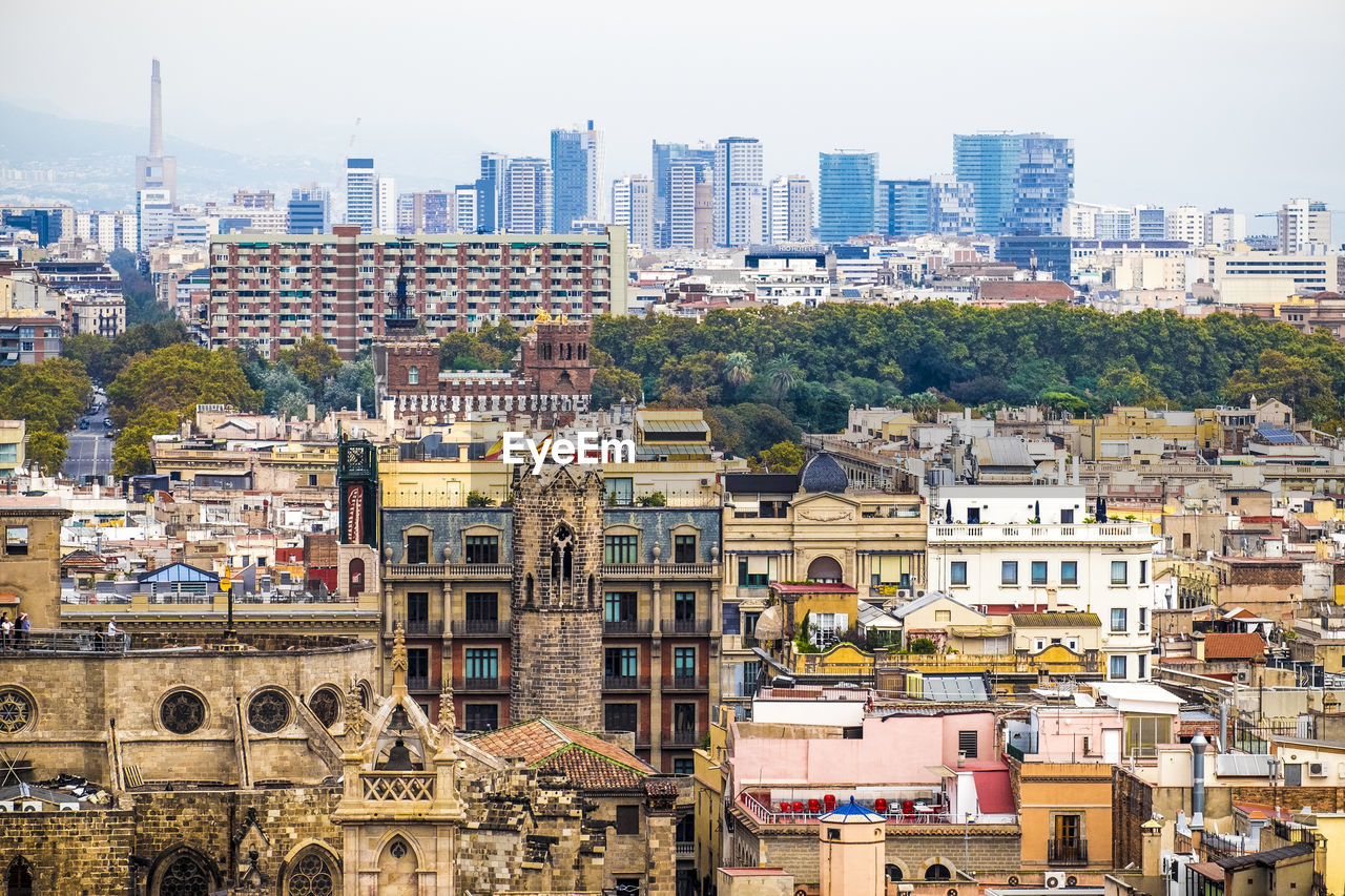 High angle view of buildings in city