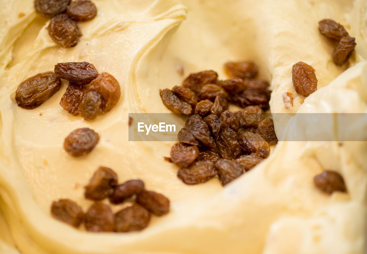 Detail shot of raisins in ice cream