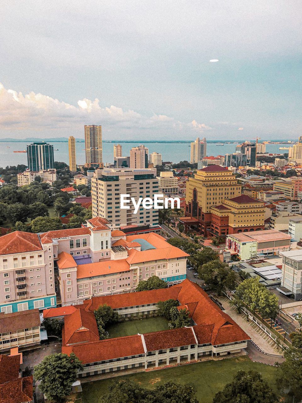 High angle view of buildings in city