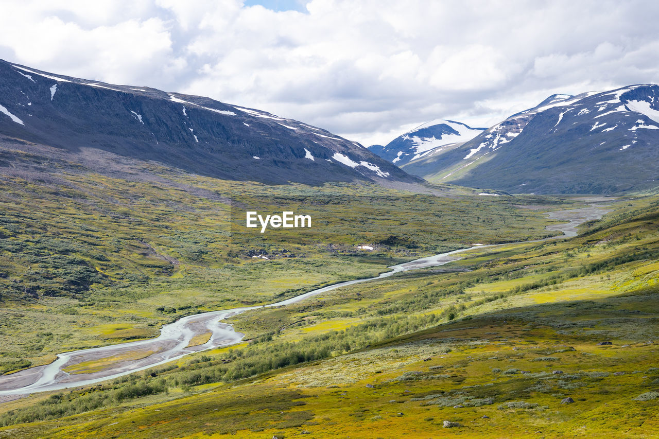 A beautiful summer landscape with rapa river rapadalen in sarek national park in sweden.