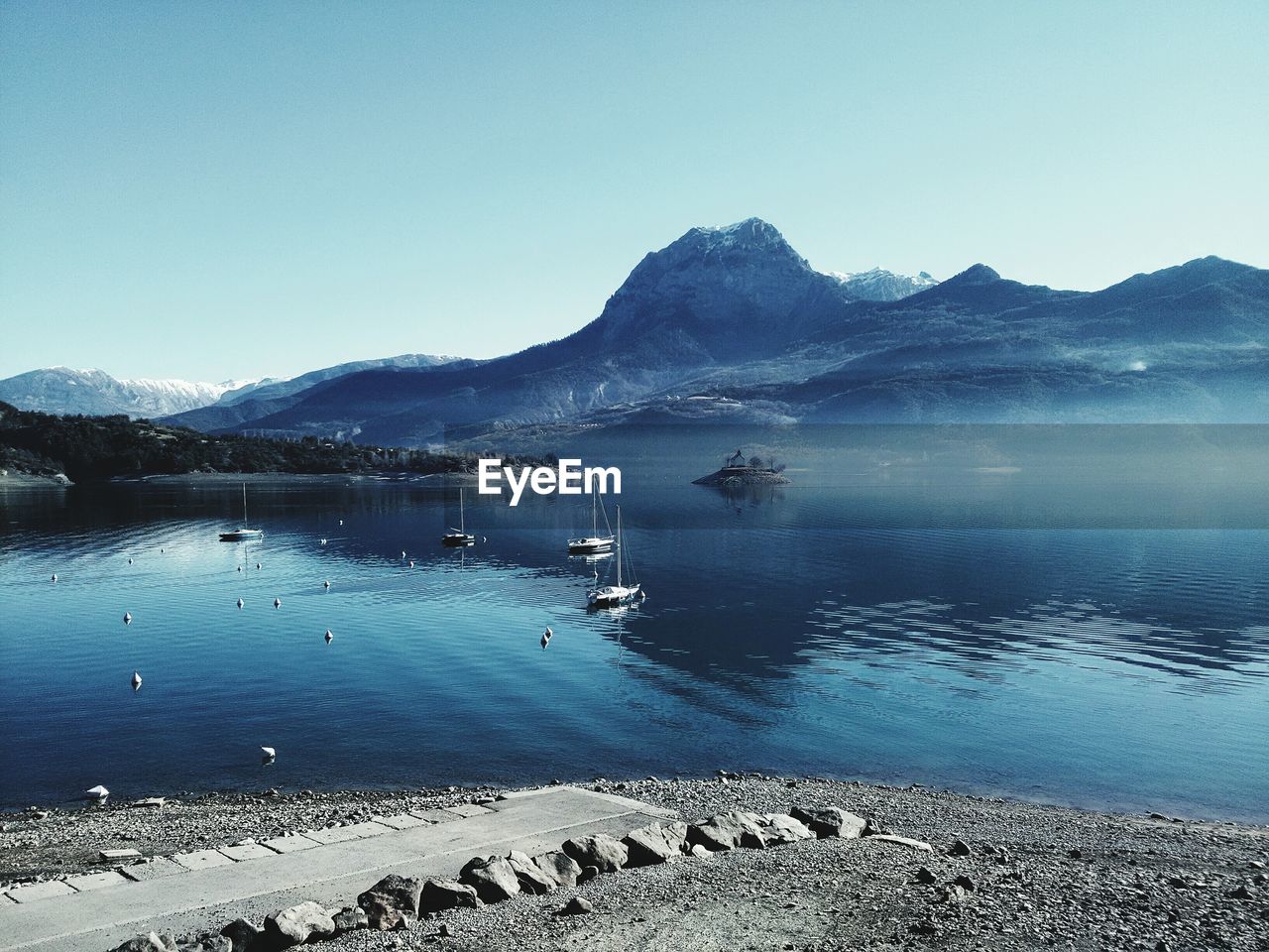 Scenic view of lake against clear sky