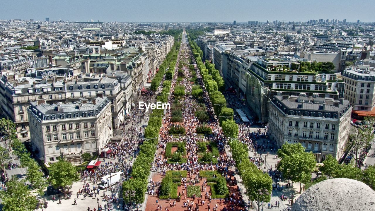 High angle view of buildings in city of paris in france