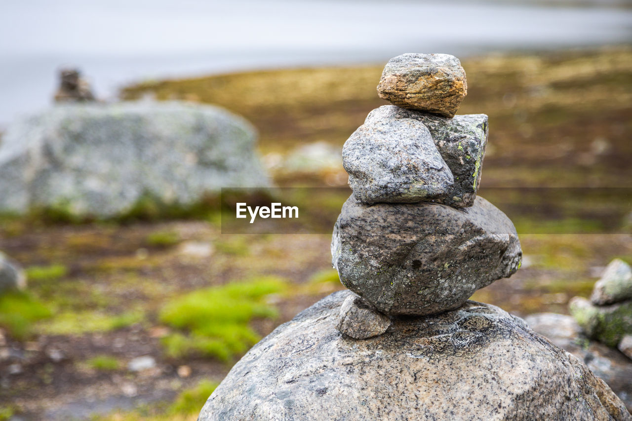 Piled stones are houses for norwegian fairytale trolls. troll house made from stones. 