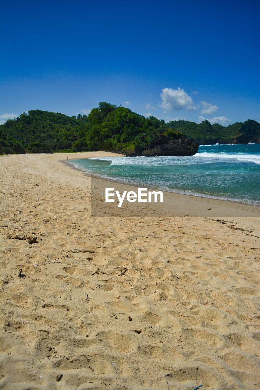 VIEW OF BEACH AGAINST BLUE SKY