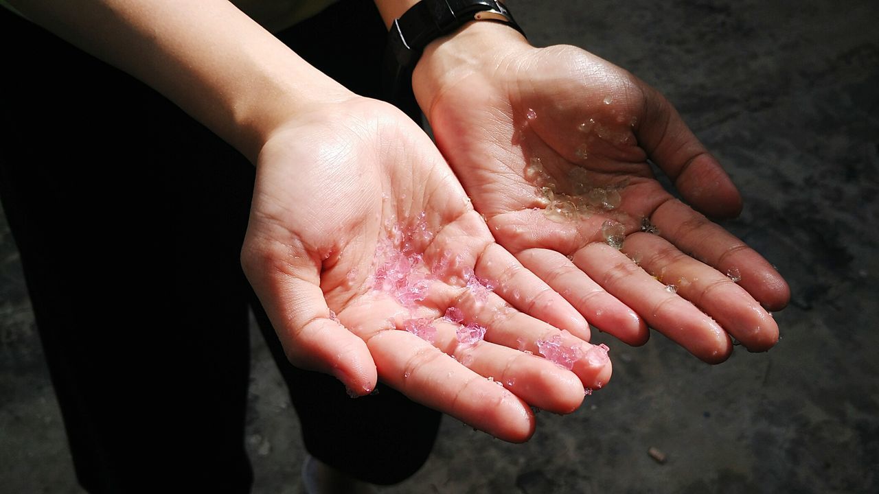 Close-up of hands showing garbage