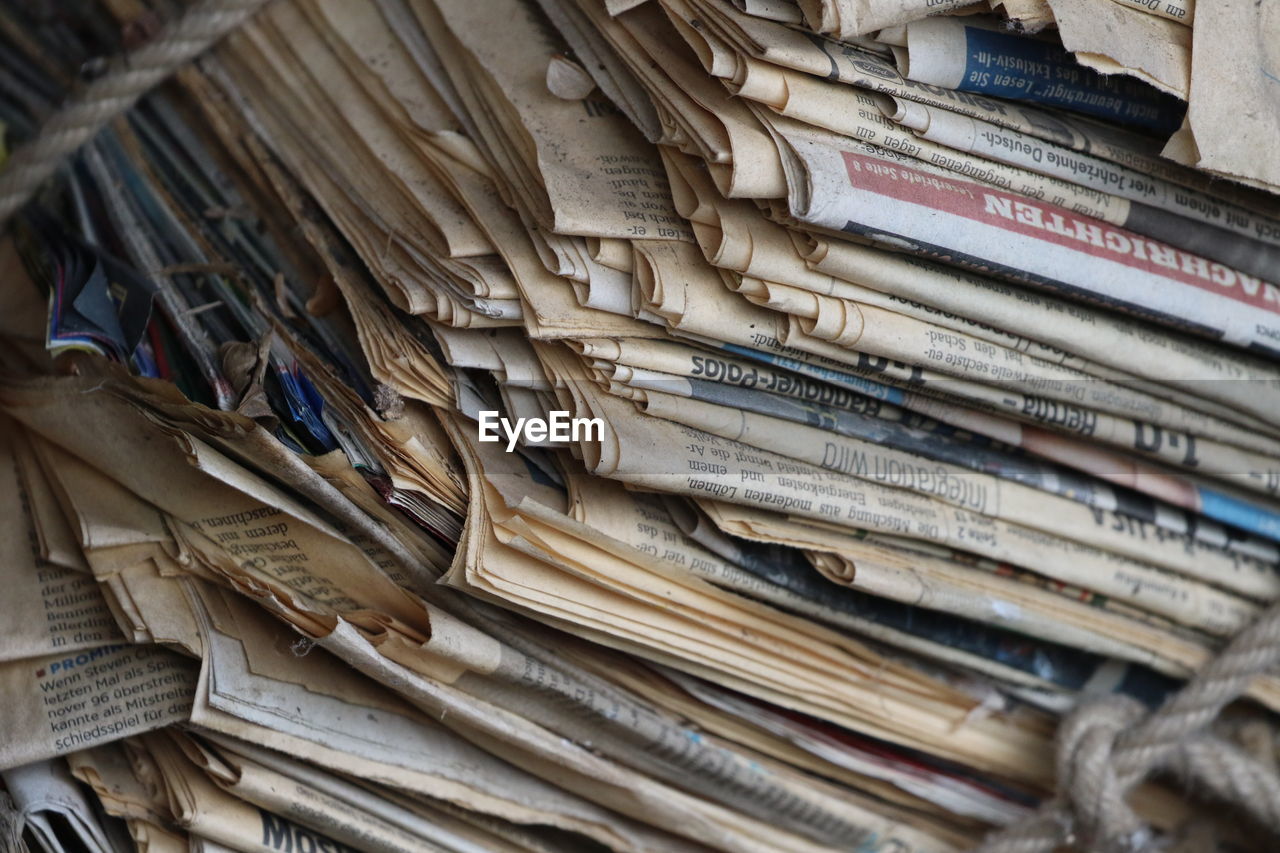 Full frame shot of stacked newspapers