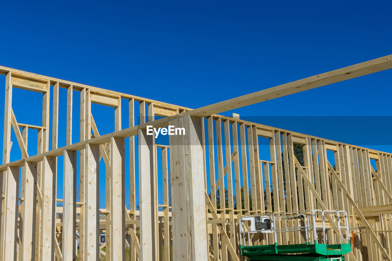 low angle view of built structures against clear blue sky