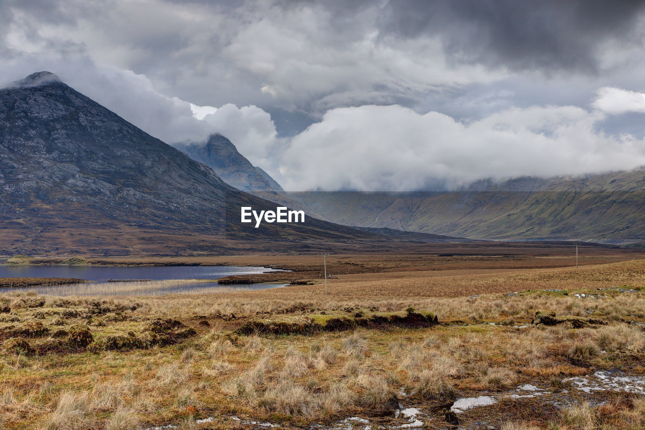 Scenic view of landscape and mountains against sky