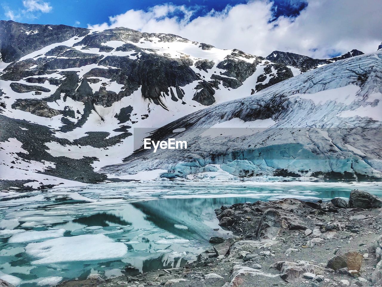 Scenic view of snowcapped mountains against sky