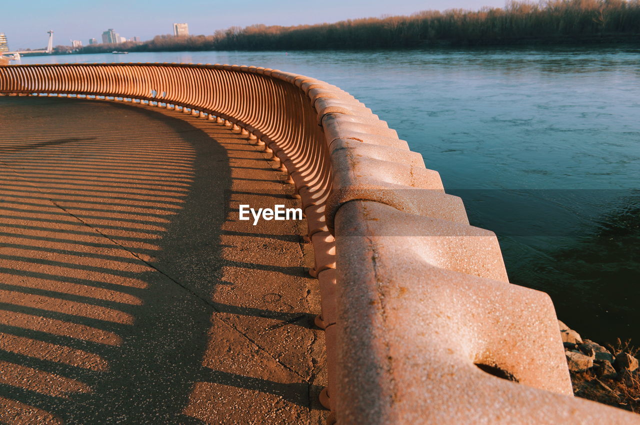 High angle view of staircase by river