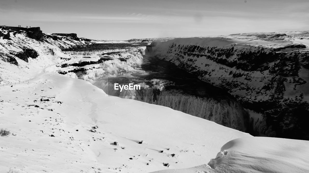 Scenic view of snow covered mountains against sky