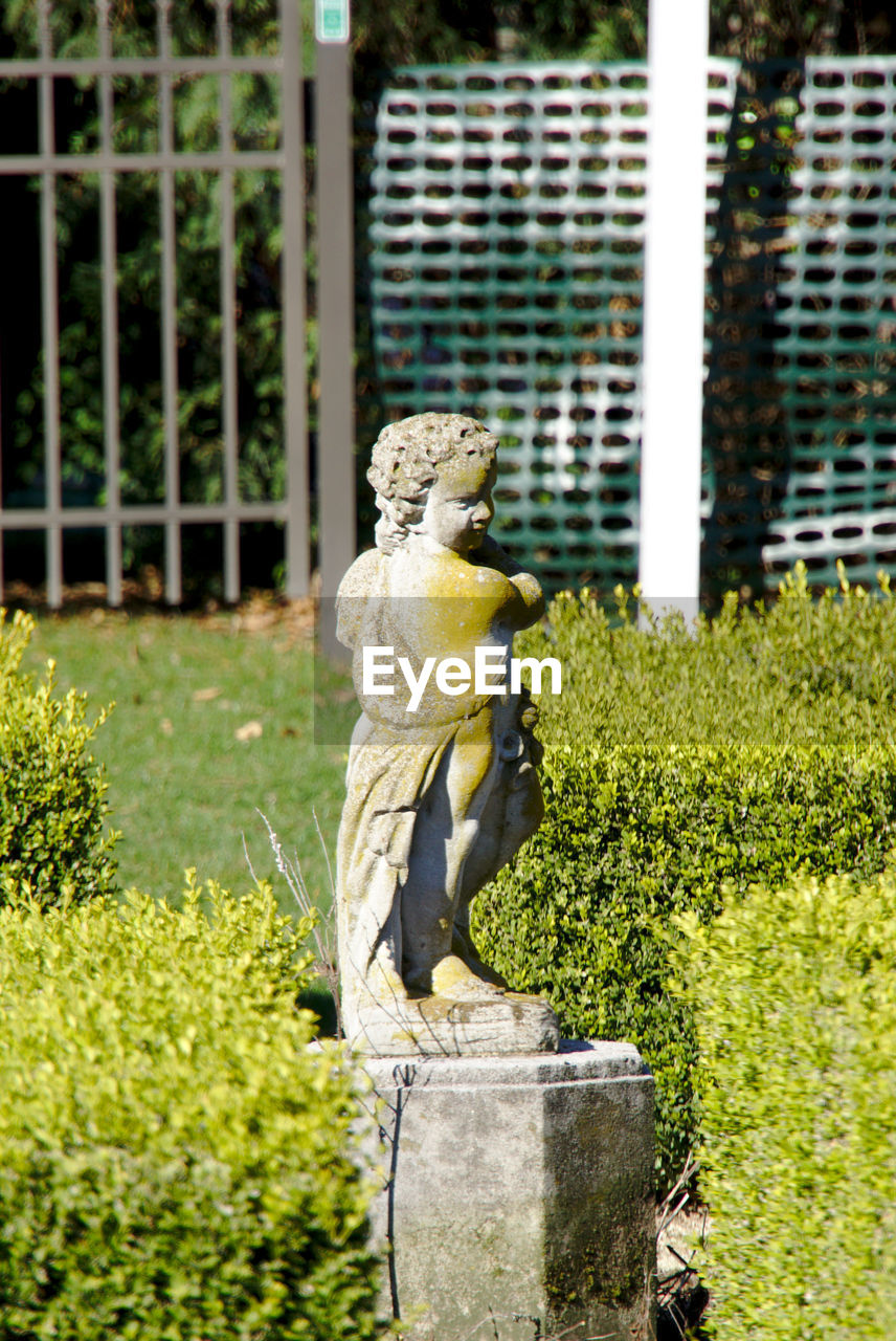 Statue against plants in garden